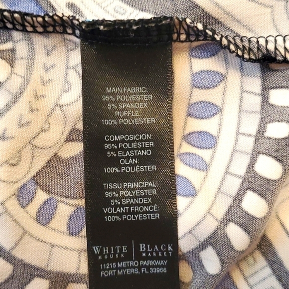 White House Black Market Blue & Black Paisley Print Ruffle Neck Top Size M - Picture 6 of 6